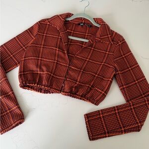 Zara Red & Orange Houndstooth Knit Cardigan